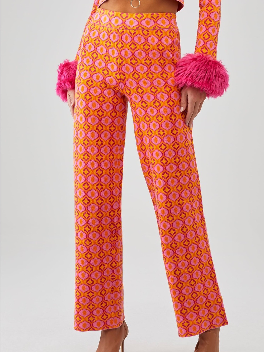 Show Me Your Mumu Zermatt Sweater Pant Pink Geo Jacquard